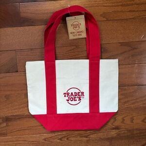 Trader Joe's Mini Tote Red and White Canvas Tote Bag